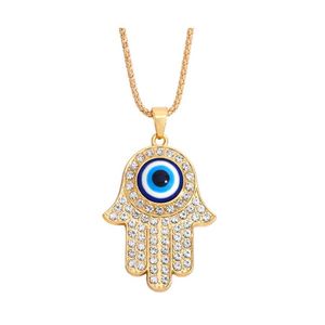 Pendentif Colliers 2021 Fatima Main Collier pour femmes Turquie Evil Blue Eyes Cristal Pull Chaîne Alliage Plaqué Or Bijoux Drop Del Dhwqa