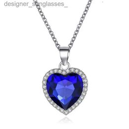 Hanger Kettingen 2021 Nieuwe Eenvoudige Titanic Hart Van Oceaan Ketting Blauw Kristal Hart Forever Hanger Ketting Voor Vrouwen Bruiloft SieradenL231218