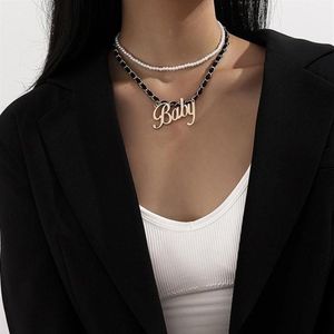 Hanger Kettingen 2021 Trendy Vintage Goth Korte Parel Fluwelen Ketting Choker Ketting Voor Vrouwen Stuk Brief Baby Vrouwelijke Kostuum Jw291m