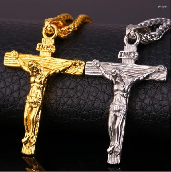 Collares pendientes 2022 18k chapado en oro Jesús pieza collar de acero inoxidable Cruz religiosa católica Hip-hop joyería padre regalo