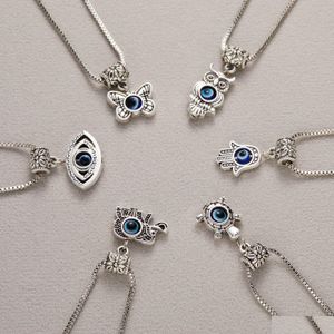 Pendentif Colliers 2022 Charme Turc Bijoux Mauvais Oeil Bleu Papillon Tortue Hibou Palm Collier Pour Femmes Hommes Pendentif Clavicule Dhgarden Dhusw