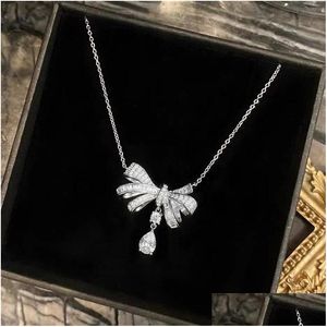 Pendentif Colliers 2022 Choucong Marque Bow Collier Bijoux De Luxe 925 Sterling Sier Goutte D'eau Blanc Topaz CZ Diamant Pierres Précieuses Partie DH5AT