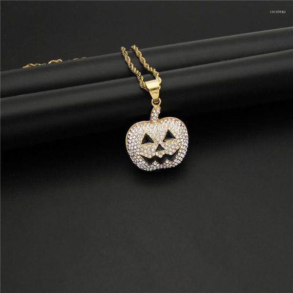 Pendentif Colliers 2022 Mode Halloween Bijoux Hip Hop Glacé Citrouille Diable Collier Fête Diamant En Acier Inoxydable