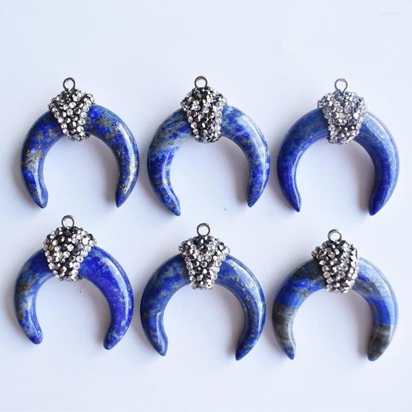 Pendentif Colliers 2022 Mode Haute Qualité Naturel Lapis Lazuli Ox Corne Forme Pendentifs Pour La Fabrication De Bijoux 6 pcs/lot En Gros