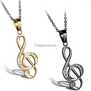 Collares pendientes 2022 oro negro acero inoxidable G Treble Clef collar nota musical con piedras de diamantes de imitación para Mujeres Hombres