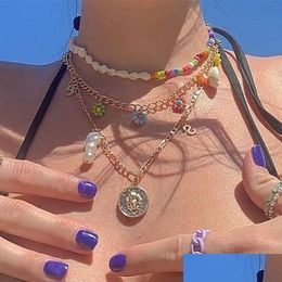 Collares colgantes 2022 Collar de flores de aliento de viento oceánico de alta calidad con etiqueta de metal y entrega de perlas Joya de joyas DH2IT