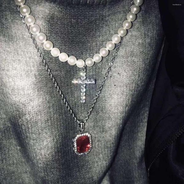 Pendentif colliers 2022 Hiphop collier de perles pour hommes/femmes mode croix tendance bijoux cadeaux chandail chaîne