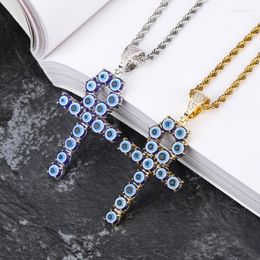 Pendentif Colliers 2022 Iced Out Ankh Solid Back Turkish Evil Blue Eye Collier