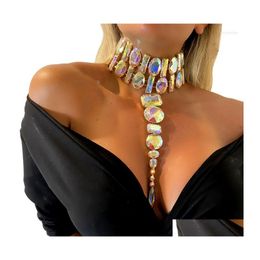 Pendentif Colliers 2022 Luxe AB Couleur Cristal Long Gland Collier Dames Mode Exagérée Super Flash Big Gem Collier Bijoux Gi Dhows