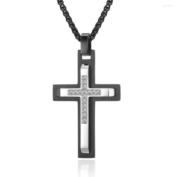 Pendentif Colliers 2022 Bijoux pour hommes en gros biseauté des deux côtés pierre croix 316 en acier inoxydable noir poli collier