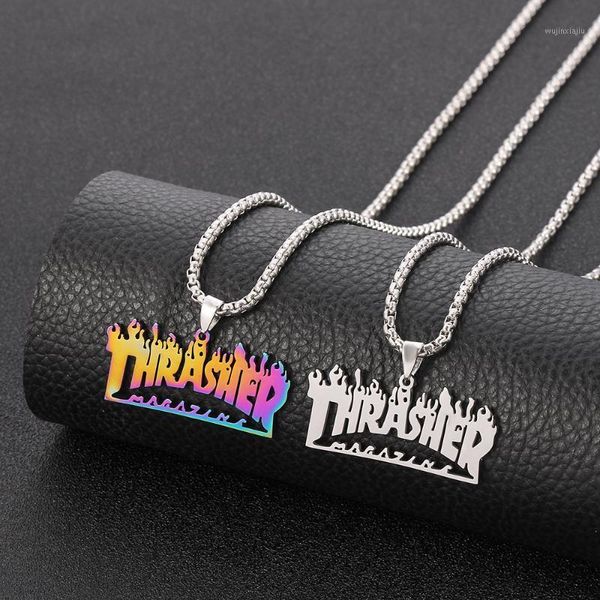 Pendentif Colliers 2022 Multicolore Flamme Police En Acier Inoxydable Long Collier Creative Cool Anglais Lettre Combinaison Cadeau Pour Les Amis