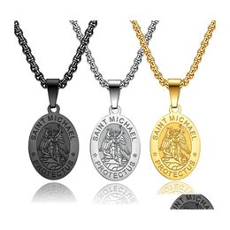 Hangende kettingen 2022 Religie St. Michael Medallion ketting voor mannelijk roestvrijstalen geometrische kraag Hombre drop levering juwelen dhk09