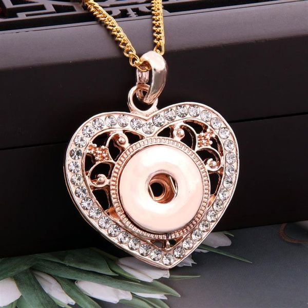 Pendentif Colliers 2022 Rose Gold en forme de coeur Strass Snap Boutons Collier Fit DIY Ginger Charms 18mm Bouton Bijoux Cadeaux316d