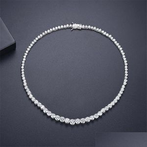 Collares colgantes 2022 Venta superior Collar de tenis de novia Joyería de lujo brillante 18k Relleno de oro blanco Corte redondo Topacio CZ Diamante Piedra preciosa Dhteb