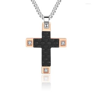 Hangende kettingen 2022 Trendy Cross ketting mannen klassieke koolstofvezel roestvrijstalen Cubaanse ketting voor sieradencadeau