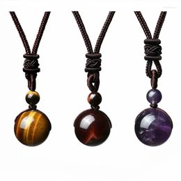 Pendentif Colliers 2023 16mm Tiger Eye Stone Collier Naturel Obsidienne Améthyste Bijoux Cadeau pour hommes et femmes