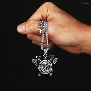 Hanger Kettingen 2023 316L Roestvrij Staal Viking Vegvisir Amulet Schild En Gekruiste Bijlen Ketting Mythologie Bedel Sieraden Jongen Gift