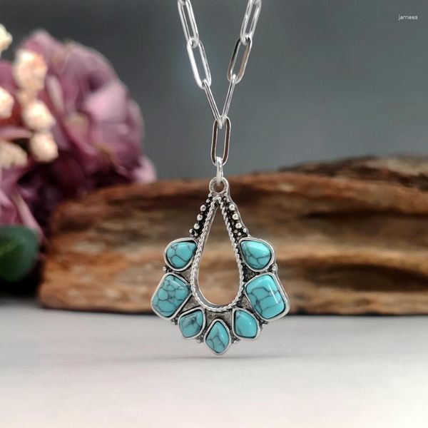 Pendentif Colliers 2023 Bohême Géométrie Turquoise Pour Femmes Filles Vintage Style Ethnique Bijoux De Luxe Cadeaux De Fête D'anniversaire