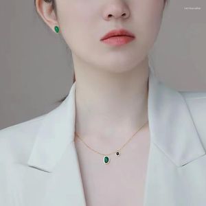 Pendentif Colliers 2023 Classique Vert Noir Imitation Agate Boucles d'oreilles en acier inoxydable pour femme coréenne Mode Bijoux Filles Simple