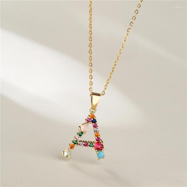 Pendentif colliers 2023 cristal coloré CZ 26 lettres majuscules collier pour femmes fille couleur or cuivre nom Initial bijoux