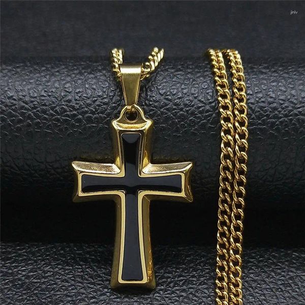 Pendentif Colliers 2023 Croix En Acier Inoxydable Long Collier Pour Femmes/Hommes Noir Or Couleur Classique Bijoux Collier Homme NXH111S05