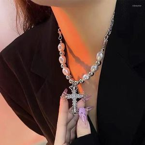 Hangende kettingen 2023 Crystal Cross ketting voor vrouwen parelketting stoker hiphop Koreaanse mode feest sieraden geschenken