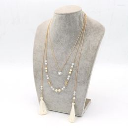 Hangende kettingen 2023 kristal sieraden witte natuursteen beige kralen multilayer ketting dubbele kwastje