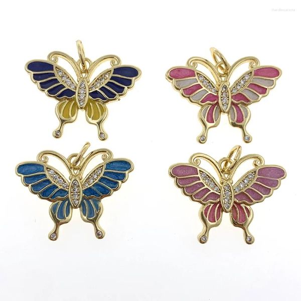 Pendentif Colliers 2023 Mignon Rose Papillon Couleur Émail Insecte Animal Zircon Plaqué Or Collier Accessoires Pour Femmes Bijoux De Mode