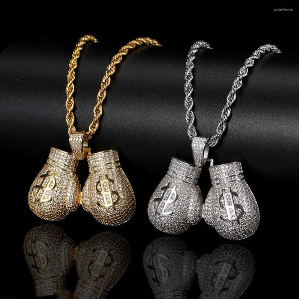 Colliers pendants 2023 Dollar Boxing Sport Gants Collier Copper Gold plaqué glacé Bling Cubic Zircon Hip Hop Bijoux Hip Hop