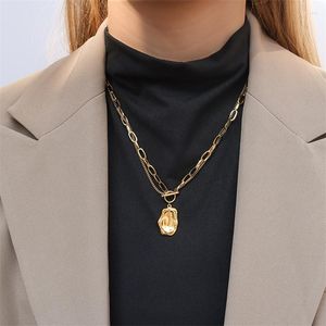 Pendentif colliers 2023 Double couche métal titane acier OT boucle collier irrégulier chandail chaîne femme inoxydable bijoux
