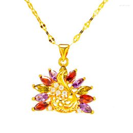 Pendentif Colliers 2023 Mode 24K Or Couleur Zircon Cristal Chaîne Collier Pour Femmes Paon Femmes Bijoux De Mariage Fête Des Mères Cadeau