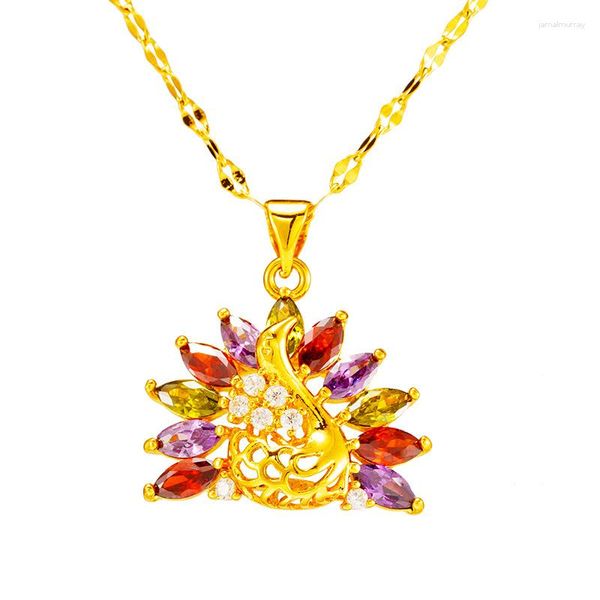 Collares pendientes 2023 moda 24K Color oro circón cristal cadena collar para mujer pavo real joyería de boda para mujer regalo del Día de la madre