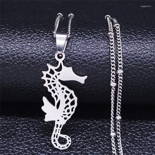 Collares pendientes 2023 moda Animal Seahorse collar de acero inoxidable para Mujer Color plata joyería llamativa Joyas Mujer N4216S07