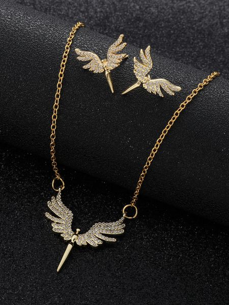 Pendentif Colliers Boucles d'oreilles Mode Big Angel Wing Phoenix Eagle Bird Chaîne Collier De Mariage Boule Formelle Mariée Zircon Bijoux Ensemble Cadeau De Fête