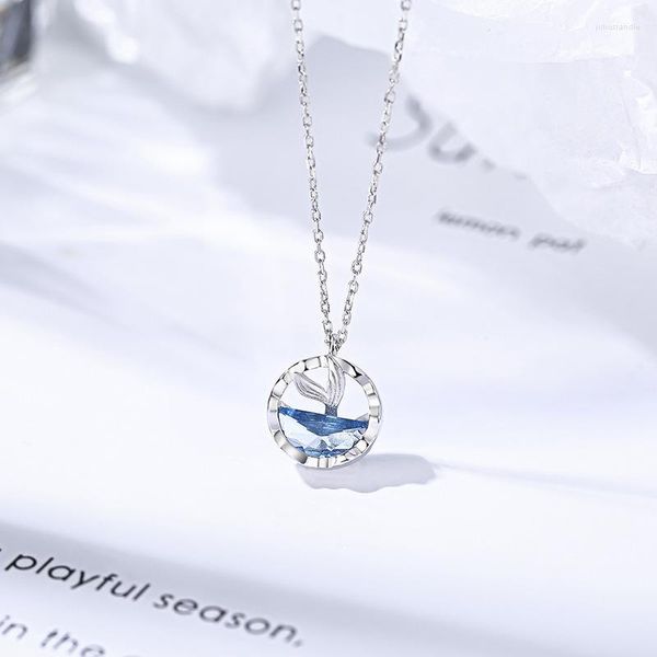 Pendentif colliers 2023 mode créatif collier en queue de poisson mer bleu Zircon cristal sirène larmes pour femmes bijoux accessoires