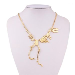 Pendentif Colliers 2023 Bijoux de mode gothique tyrannosaure squelette dinosaure collier doré argent noir chaîne ras du cou pour les femmes1