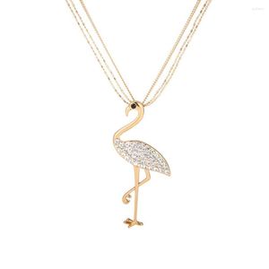 Pendentif colliers 2023 mode bijoux rose argenté flamant rose collier pour femmes grand oiseau émail charmant Long cadeau de noël