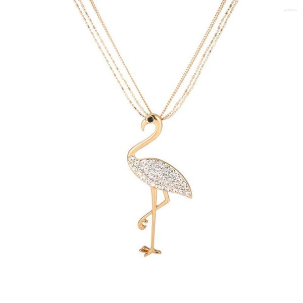 Pendentif colliers 2023 mode bijoux rose argenté flamant rose collier pour femmes grand oiseau émail charmant Long cadeau de noël