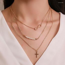 Pendant Necklaces 2023 Fashion Multilayer Necklace For Women Designer Cross Pearl 8 Shape Jewelry Summer Girl Gifts Accessories Chain