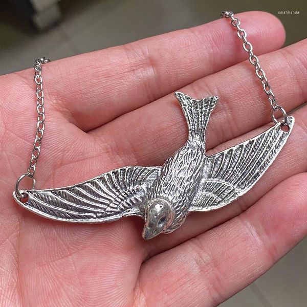 Pendentif Colliers 2023 Mode Rétro Peter Pan Big Swallow Collier Antique Bronze Collier Rockabilly Oiseau Ras Du Cou Pour Femmes Cadeaux Bijoux