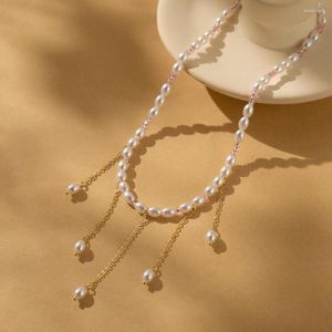 Pendentif Colliers 2023 Mode Perles de riz Collier de cristal pour femmes simples dames fête d'anniversaire cadeau bijoux en gros ventes directes