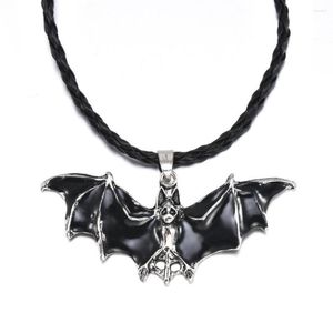 Pendentif Colliers 2023 Mode Corde Émail Bat Antique Argent Couleur Vampire Collier Unisexe Gothique Bijoux Halloween Cadeaux En Gros