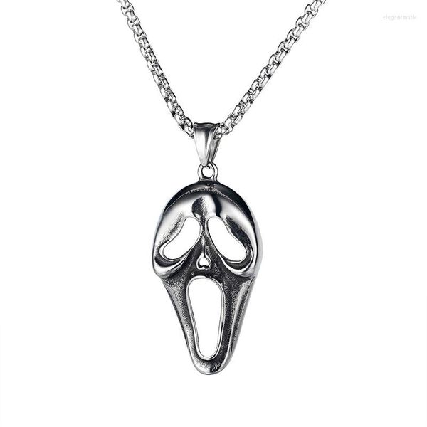 Pendentif Colliers 2023 Mode Street Personnalité Screaming Skull Masque Collier Rétro Punk Hip Hop Bijoux en acier inoxydable Cadeau