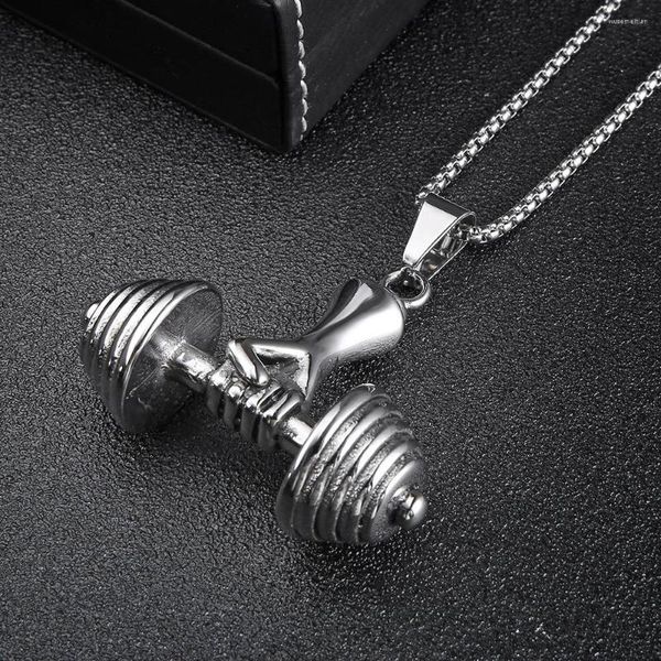 Pendentif Colliers 2023 Mode Unisexe Fitness Sports Barbell En Acier Inoxydable Collier Accessoires Cadeau Pour Hommes En Gros