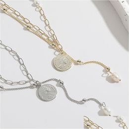 Pendentif Colliers 2023 Mode Femmes Ins Perle et personnage Portrait Coin Trombones Chaîne Perles Double Couche Collier Drop Livrer Dhare