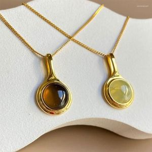 Collares colgantes 2023 moda francesa vintage uva piedra té cristal plateado 18k oro suéter cadena retro collar para mujeres regalo