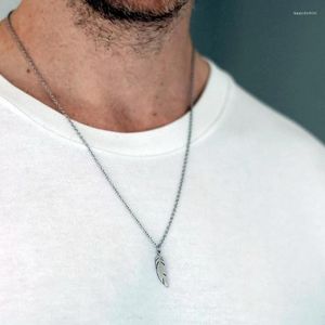 Pendentif Colliers 2023 Plume Collier Chaîne En Acier Inoxydable Pour Femmes Hommes Simple Longue Feuille Couples Minimaliste Bijoux