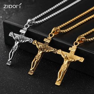 Pendentif Colliers 2023 Or Argent Couleur Acier Inoxydable Hommes Hiphop INRI Croix Jésus Mode Vintage Collier Mâle Bijoux Cadeau