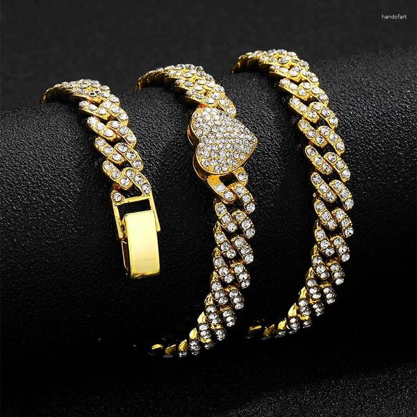 Collares colgantes 2023 Hip Hop Rhombus Cadena cubana Iced Out Bling Collar Hombres Mujeres 9 mm Cadenas de ancho Hiphop Crystal Joyería de moda