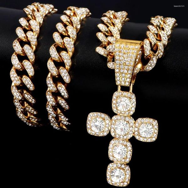 Collares con colgantes 2023 Iced Out Crystal Cross Gargantilla Collar para Mujeres Hombres Lujo Rhinestone Miami Cadena de eslabones cubanos Joyería